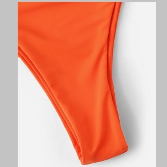 Orange Belted  Plunging Neckline 1 Piece - Picture 4 of 8